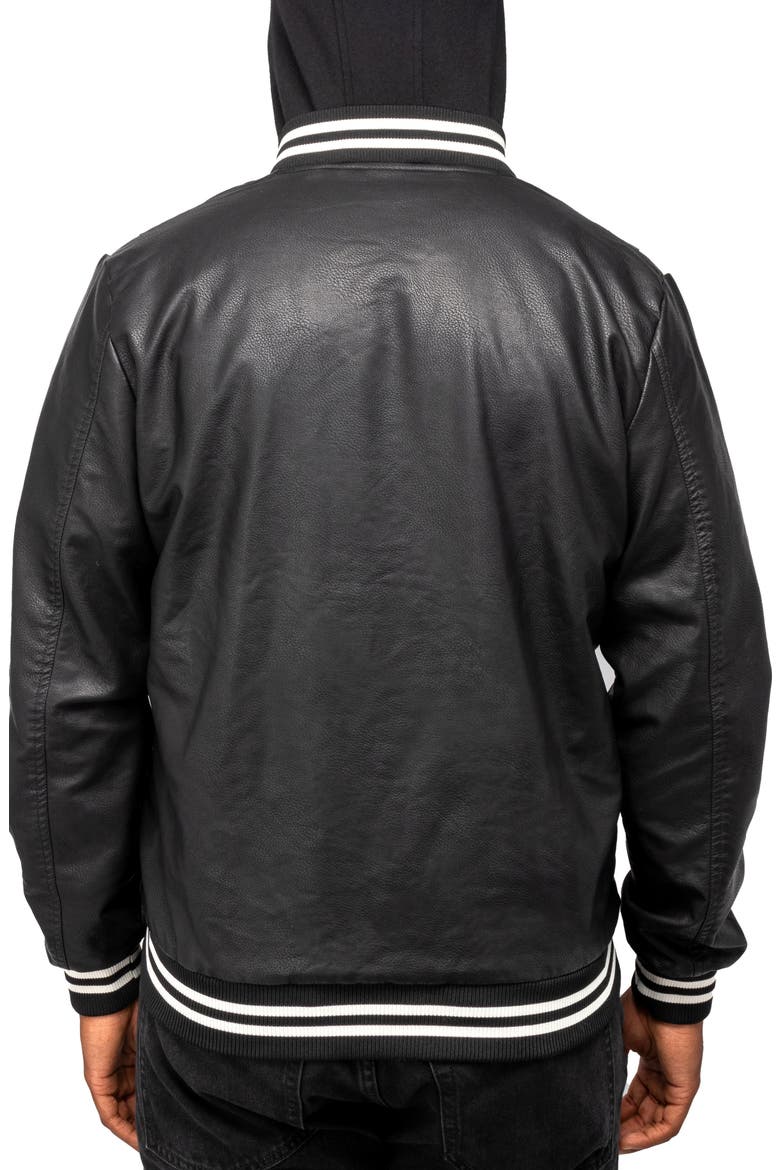 Stripe Faux Leather Hooded Moto Jacket with Faux Fur Lining, Alternate, color, BLACK/ WHITE