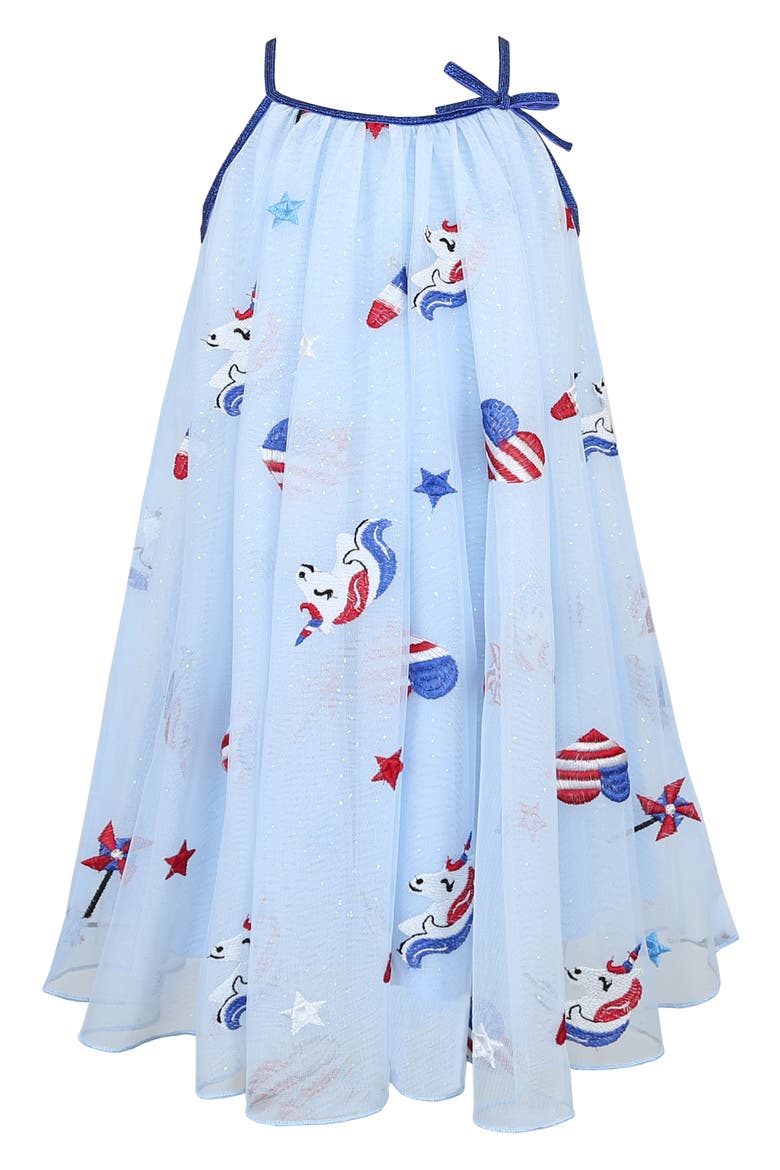 Kids' Embroidered Fourth of July Dress, Main, color, BLUE/ MULTI