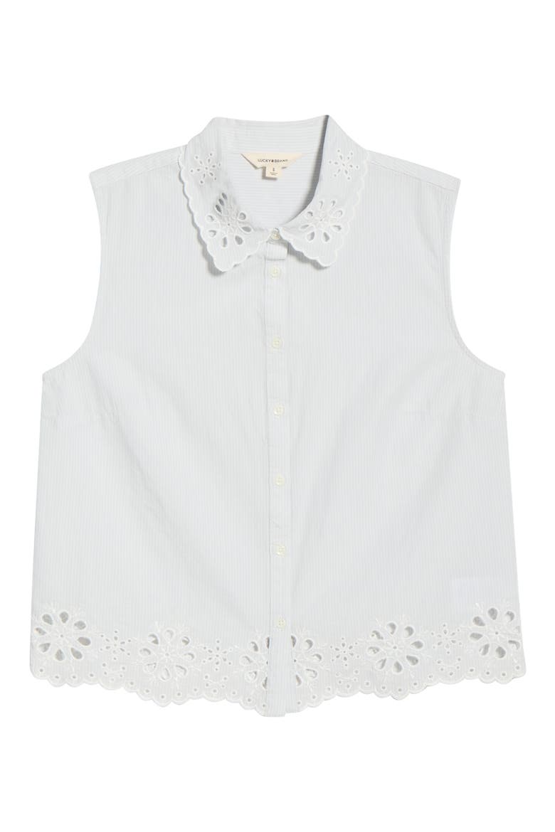 Sleeveless Eyelet Button Front Top, Alternate, color, 1643 LIGHT SEASHELL