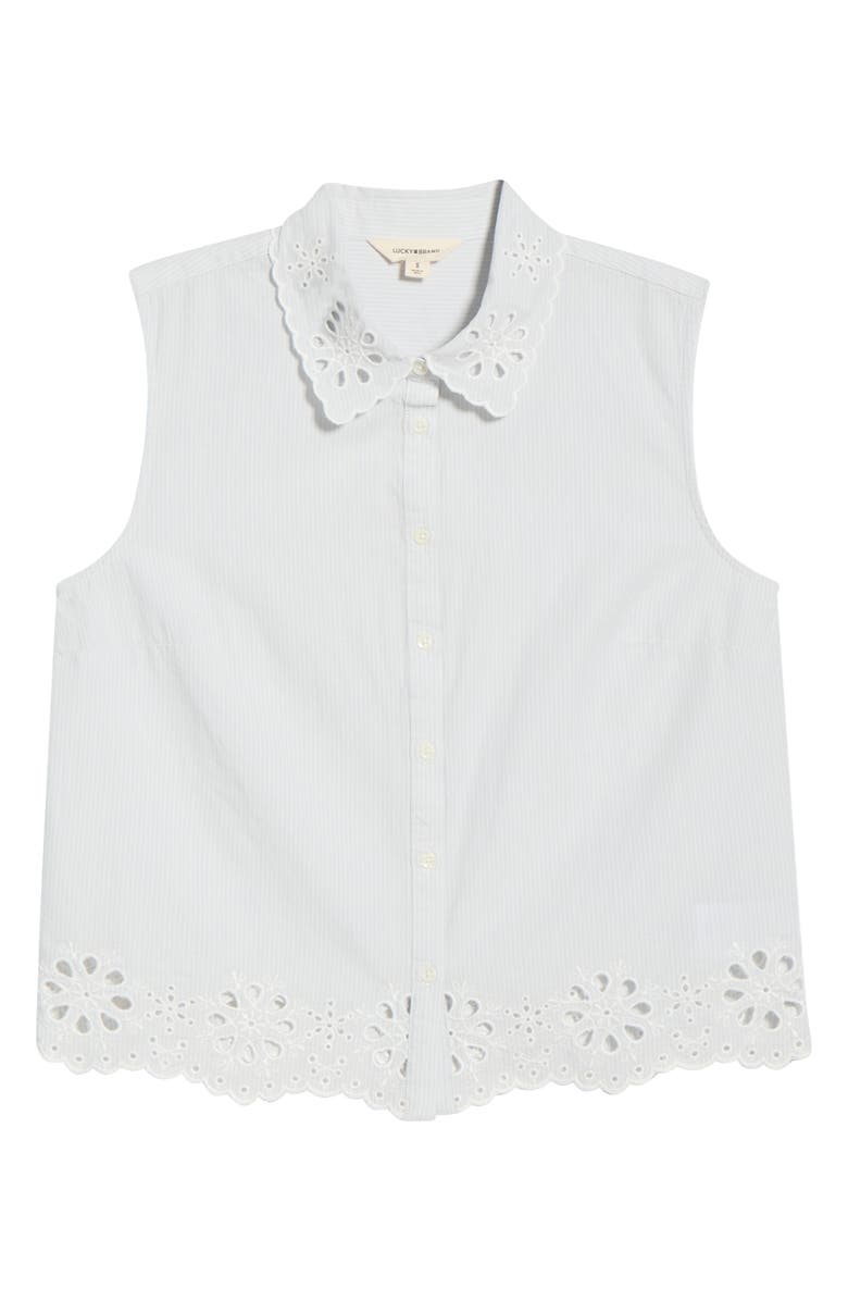 Lucky Brand Sleeveless Eyelet Button Front Top, Main, color, 1643 Light Seashell