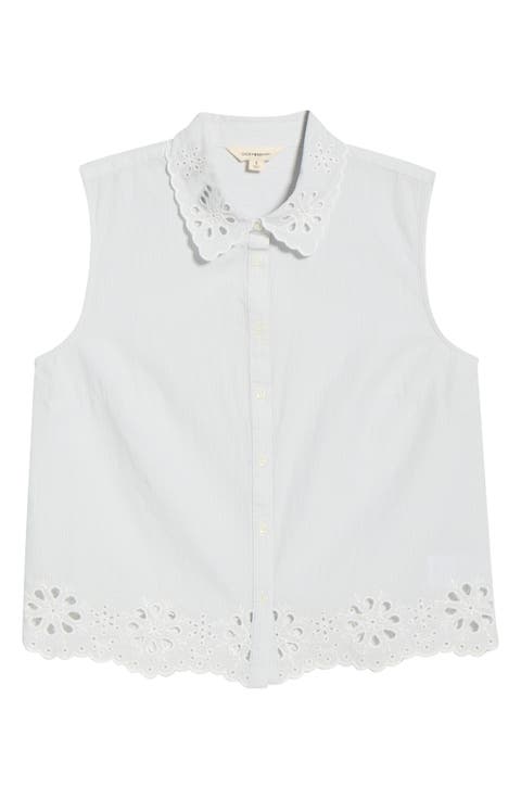 Sleeveless Eyelet Button Front Top