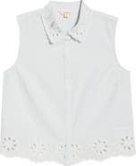 Lucky Brand Sleeveless Eyelet Button Front Top