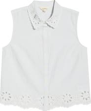 Lucky Brand Sleeveless Eyelet Button Front Top