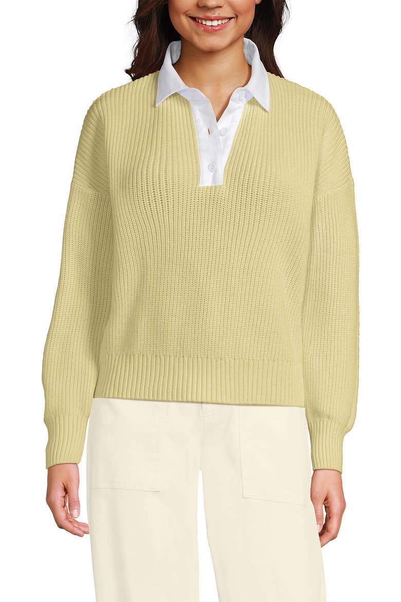 Drifter Rugby with Woven Collar Sweater, Alternate, color, Sunkissed Yellow Stripes