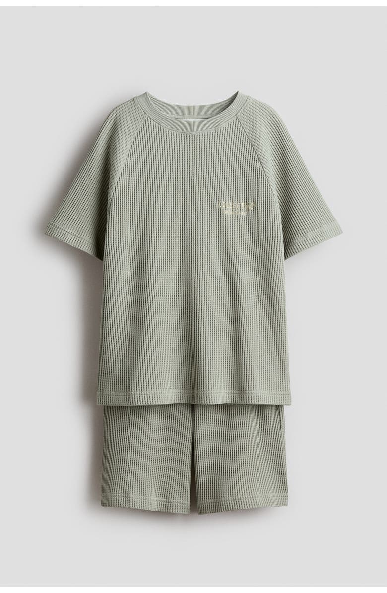 H&M 2-piece waffled jersey set, Alternate, color, Light Khaki Green