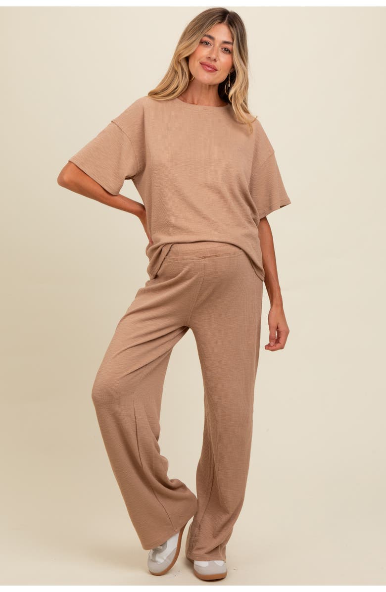 PinkBlush Textured Knit Oversized Tee And Pants Set, Main, color, Taupe