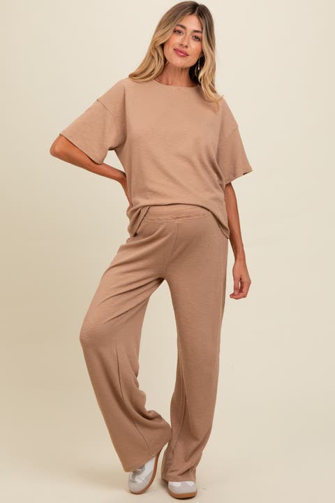 Textured Knit Oversized Tee And Pants Set