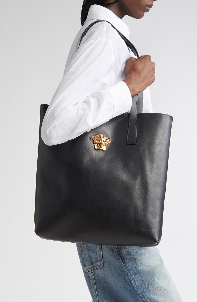 Versace Medusa Leather Tote Bag, Alternate, color, Black-Versace Gold
