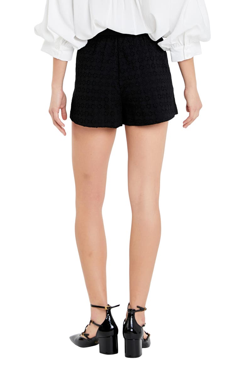 Floral Embroidered Cotton Shorts, Alternate, color, BLACK