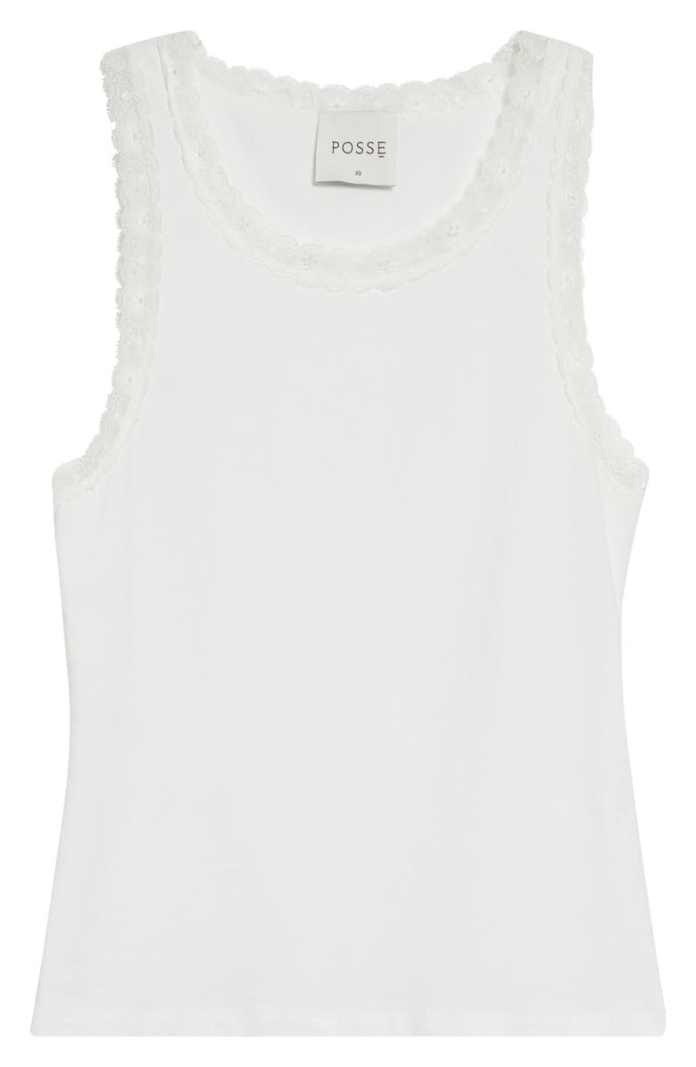 POSSE Roberta Lace Trim Cotton Tank, Alternate, color, Ivory