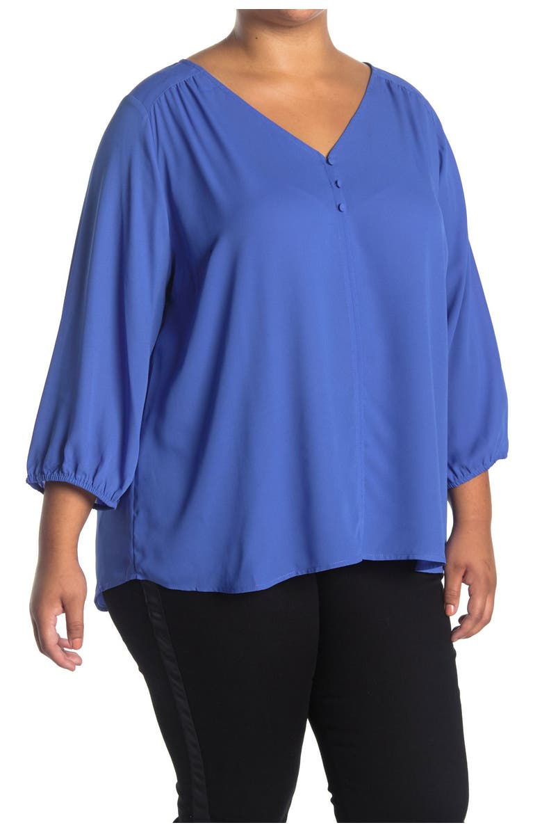 Collective Concepts 3/4 Sleeve V-Neck Woven Top, Main, color, 