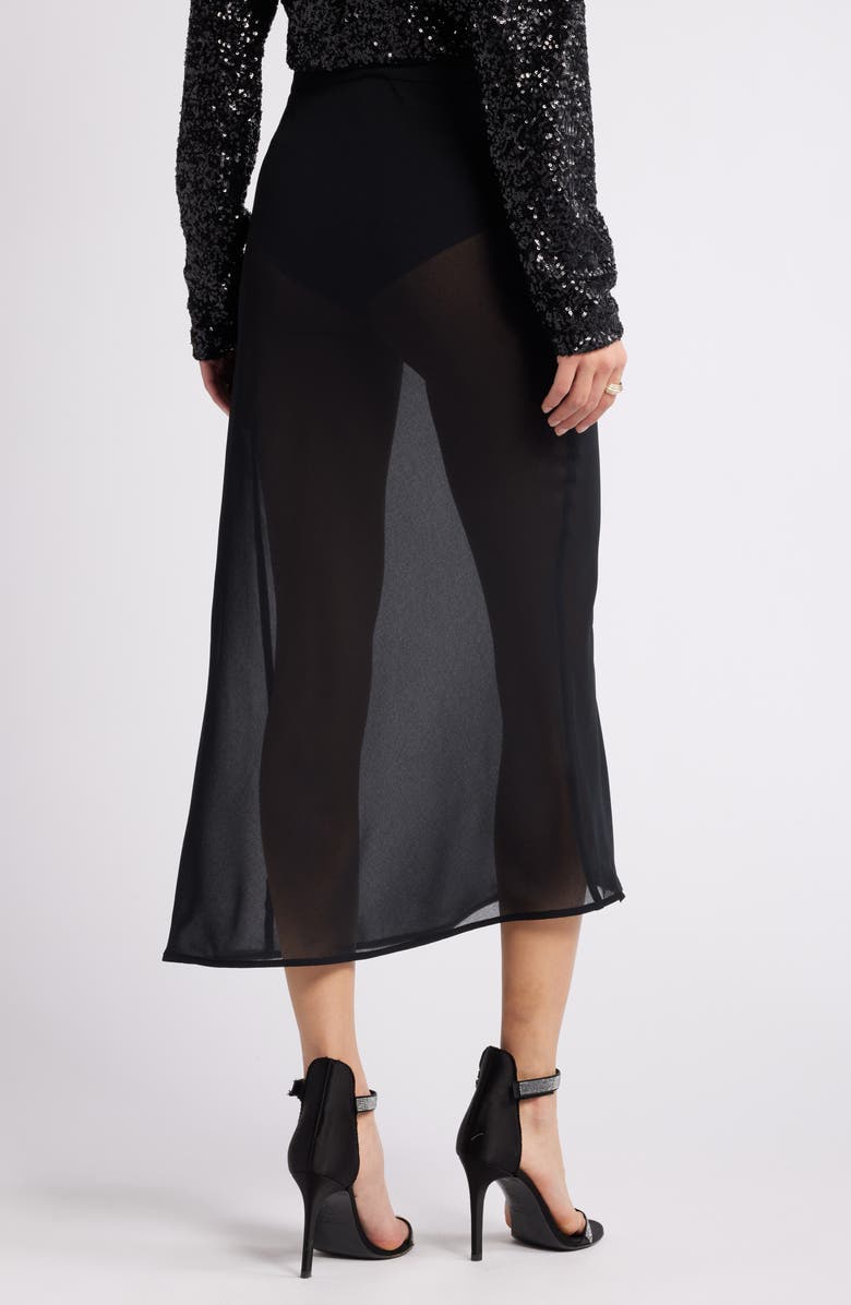 Open Edit Sheer Chiffon Midi Skirt, Alternate, color, Black