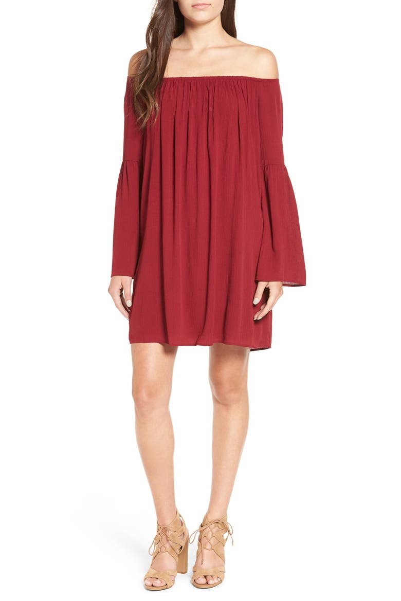 Off the Shoulder Shift Dress, Main, color, BURGUNDY
