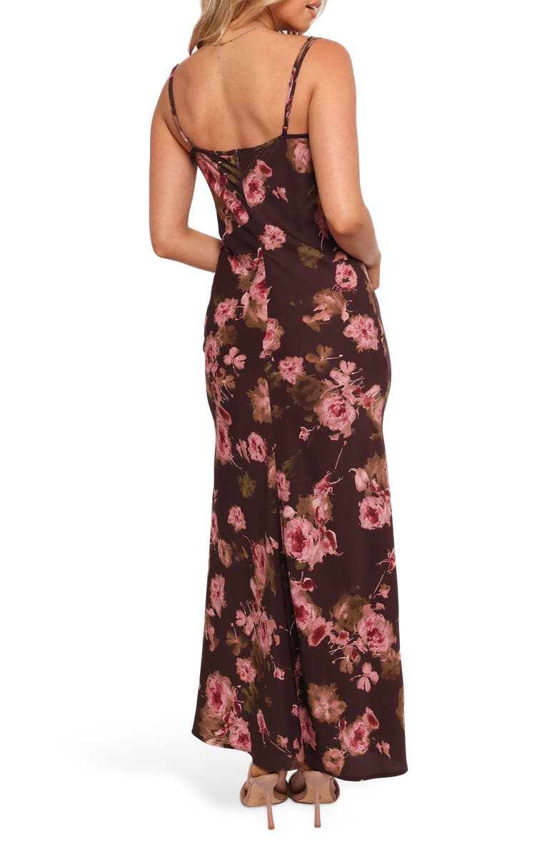 Petal & Pup Enya Floral Print Chiffon Maxi Dress, Alternate, color, Chocolate Floral
