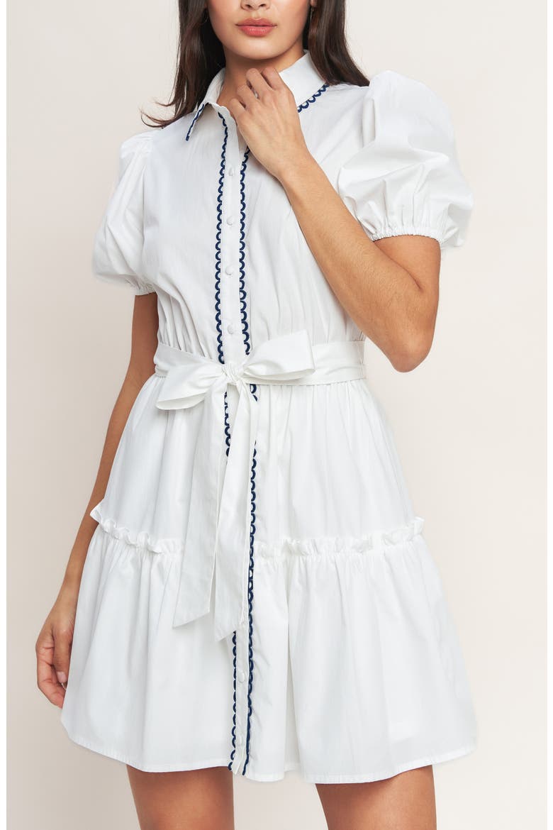 Puff Sleeve Cotton Minidress, Alternate, color, WHITE