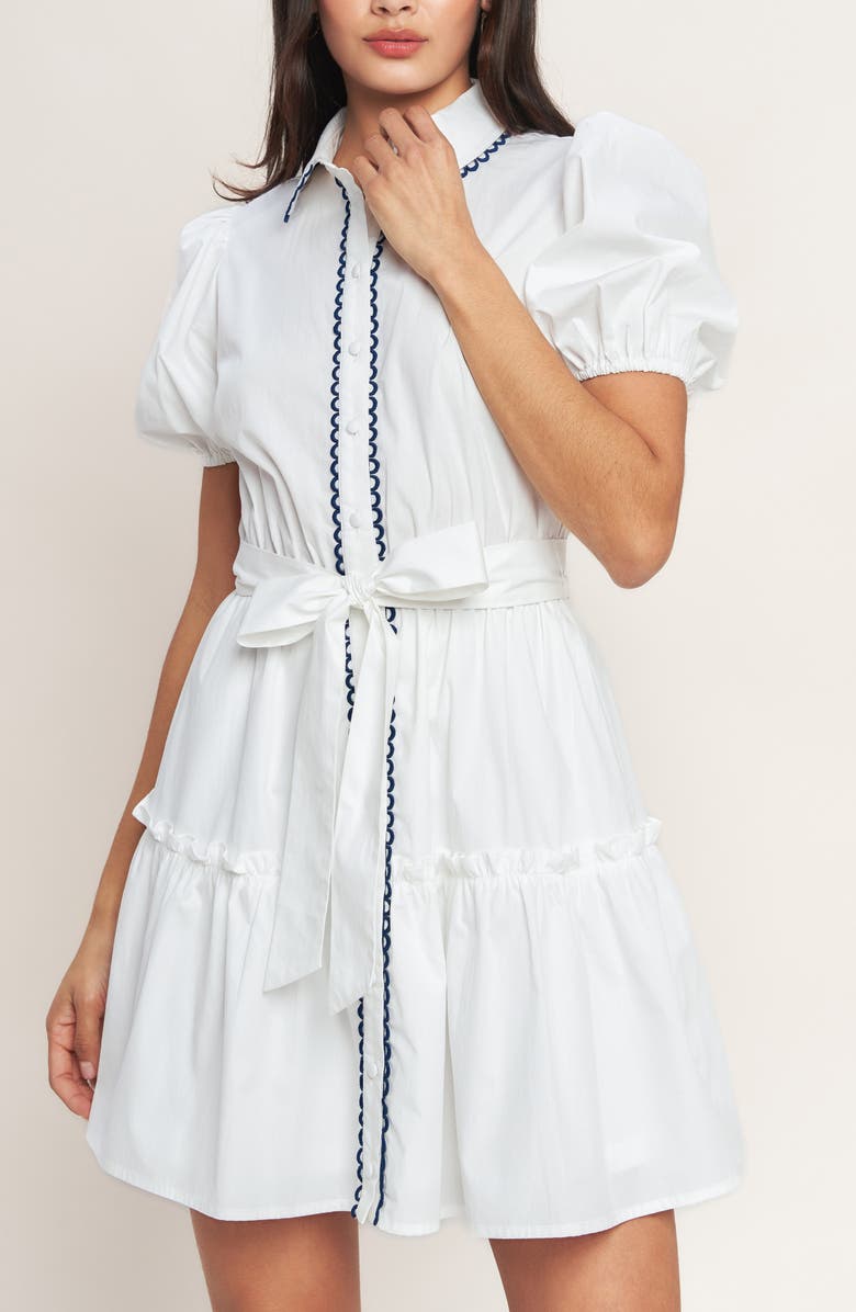 FLYING TOMATO Puff Sleeve Cotton Minidress, Alternate, color, White