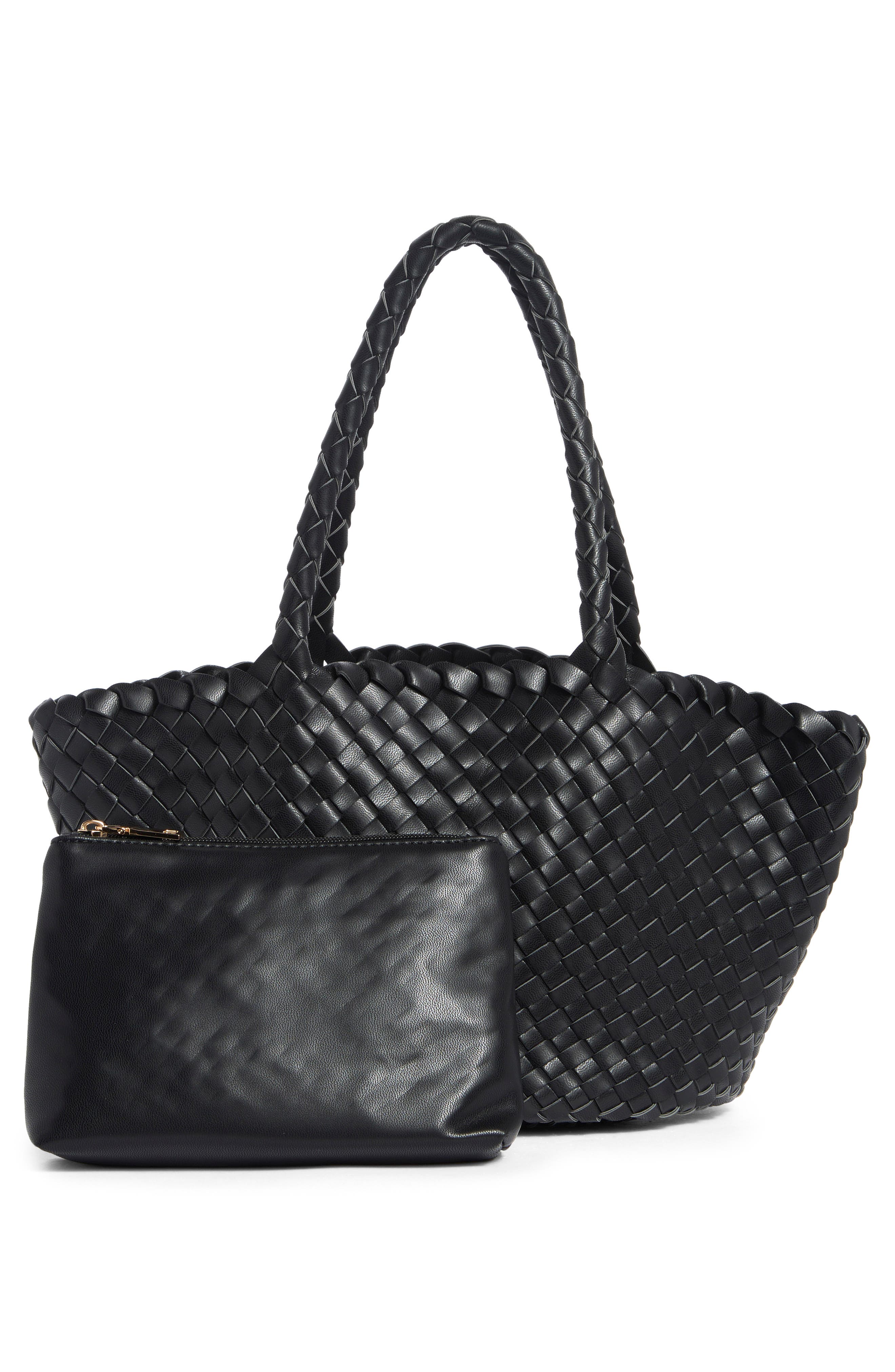 URBAN EXPRESSIONS HANDBAGS Woven Faux Leather Tote Bag, Alternate, color, Black