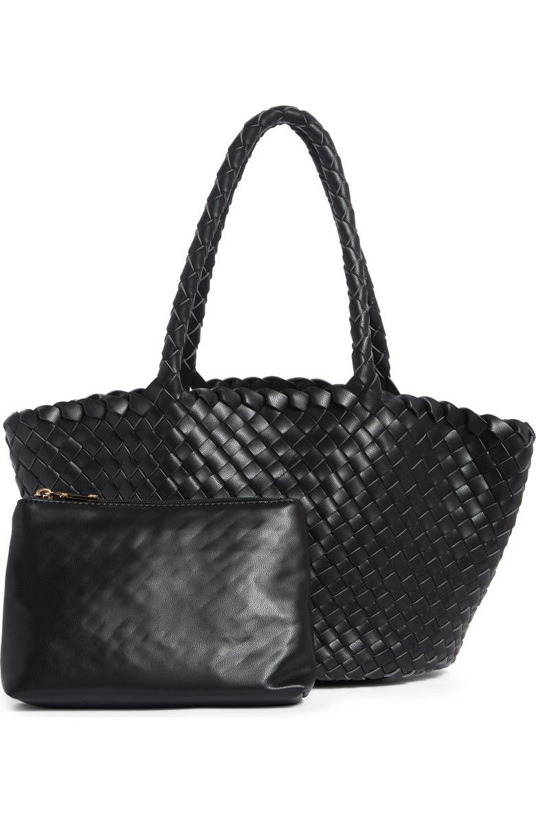URBAN EXPRESSIONS HANDBAGS Woven Faux Leather Tote Bag, Alternate, color, Black
