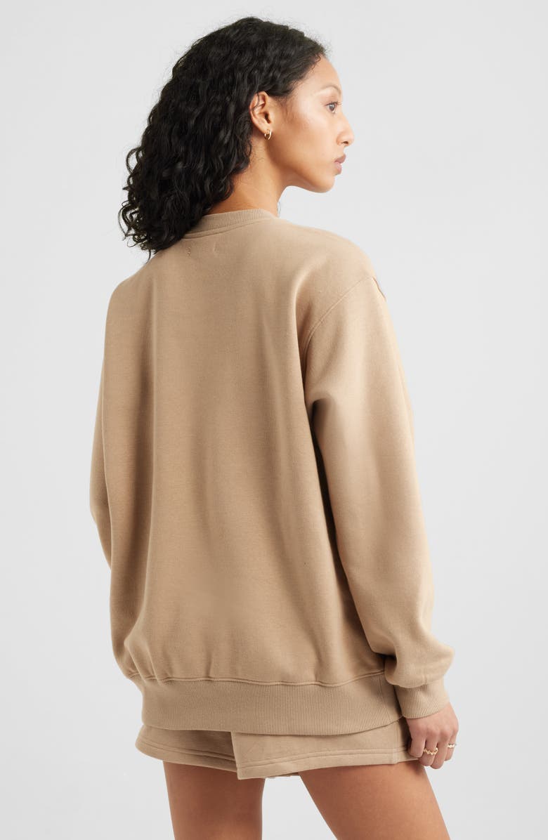 BP. Fleece Detail Oversize Crewneck Sweatshirt, Alternate, color, Tan Savannah