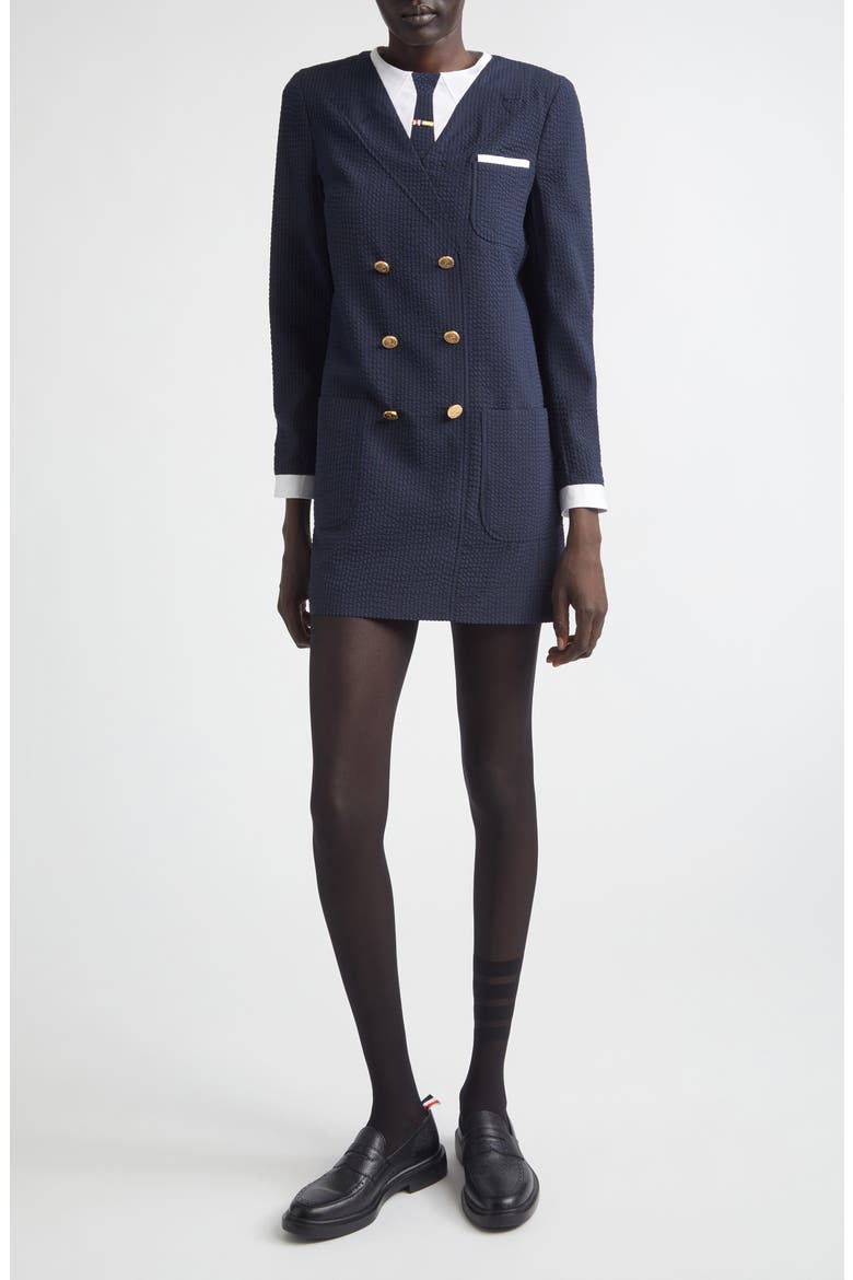 Trompe l'Oeil Mixed Media Long Sleeve Minidress, Main, color, NAVY