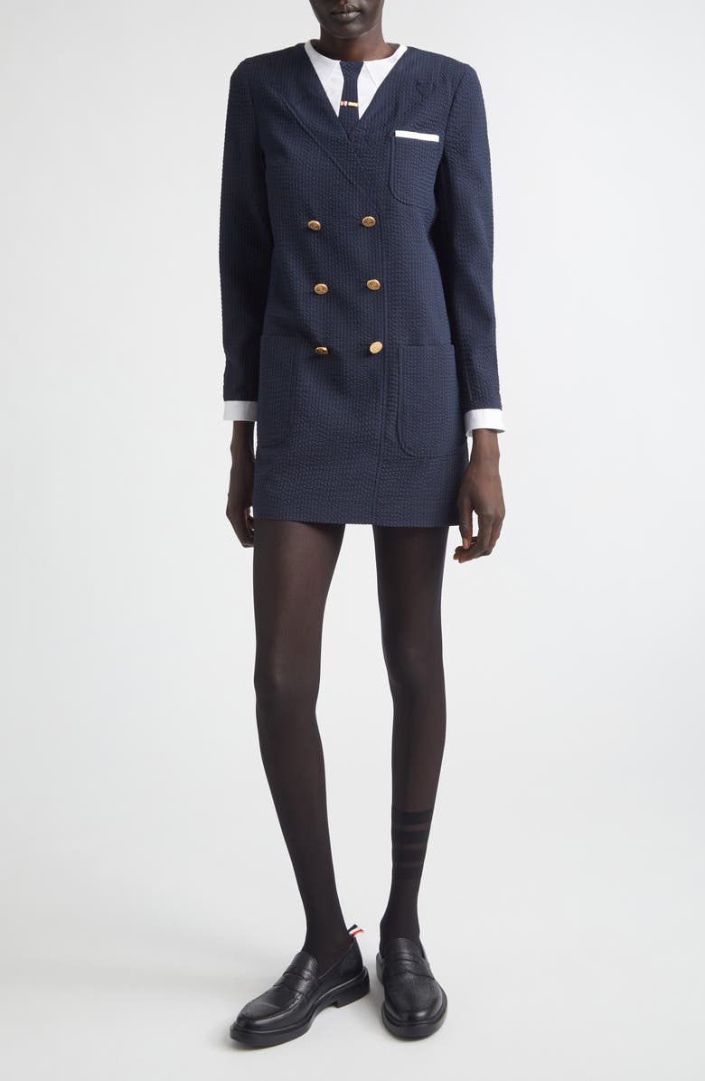 Thom Browne Trompe l'Oeil Mixed Media Long Sleeve Minidress, Main, color, Navy