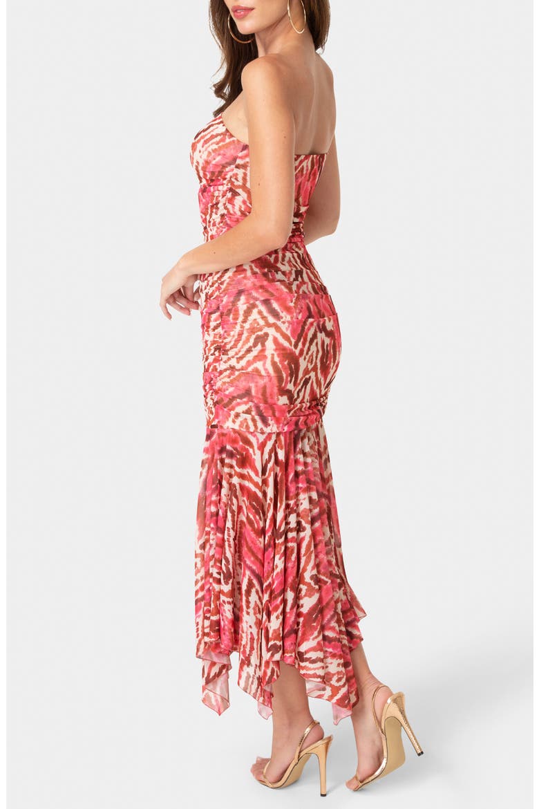 Strapless Handkerchief Hem Powermesh Dress, Alternate, color, PINK