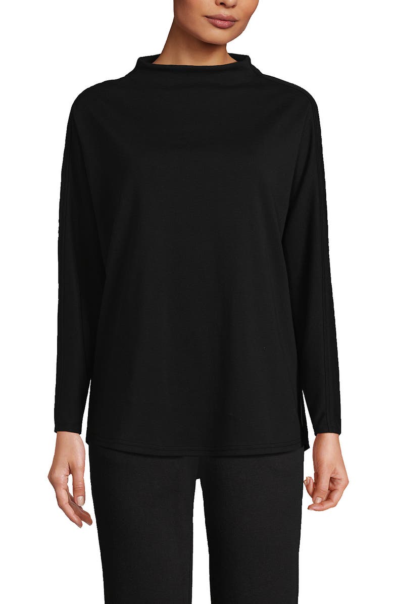 Lands' End Long Sleeve Sport Knit Funnel Neck Top, Main, color, Black