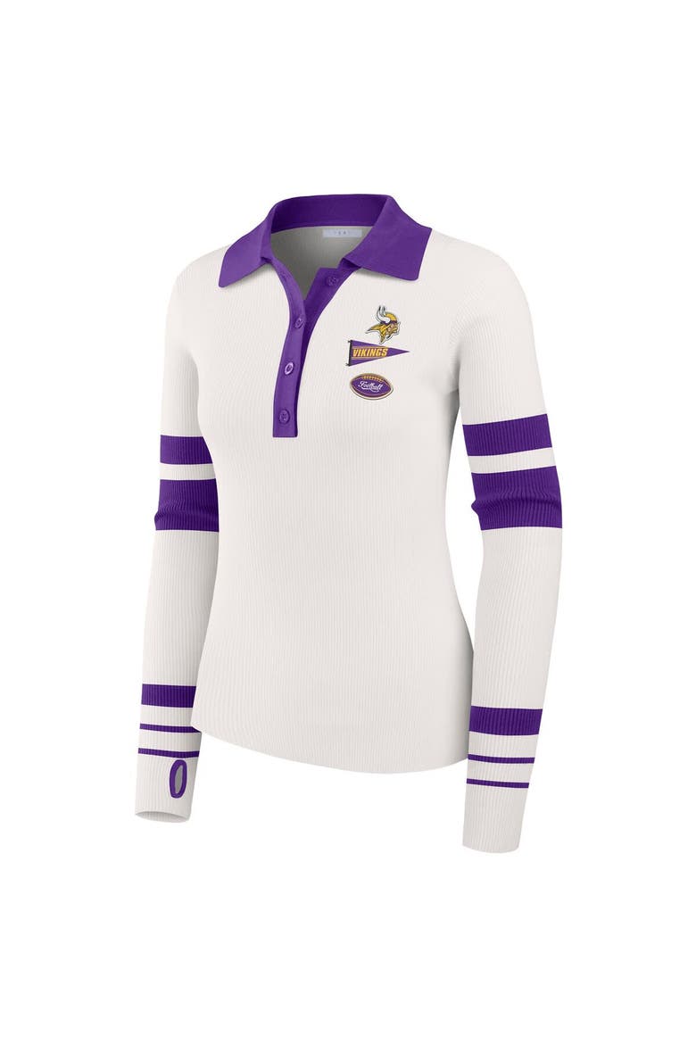 Women's WEAR by Erin Andrews White Minnesota Vikings Ribbed Henley Polo Sweater, Alternate, color, White
