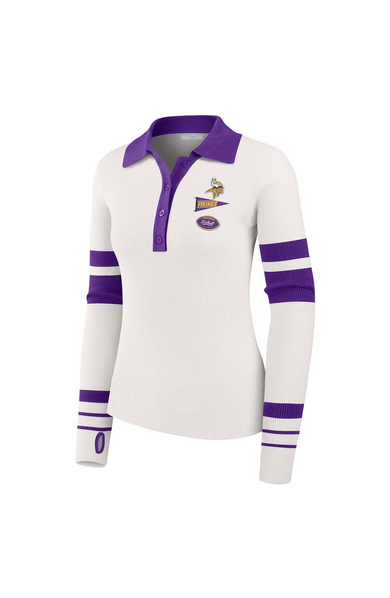WEAR by Erin Andrews Women's WEAR by Erin Andrews White Minnesota Vikings Ribbed Henley Polo Sweater, Alternate, color, White