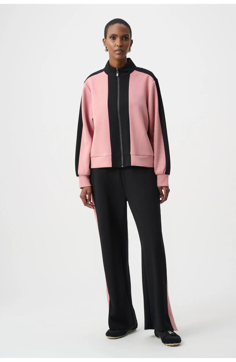 Joseph Ribkoff Scuba Jersey Color Block Funnel-Neck Jacket, Main, color, Vintage Rose