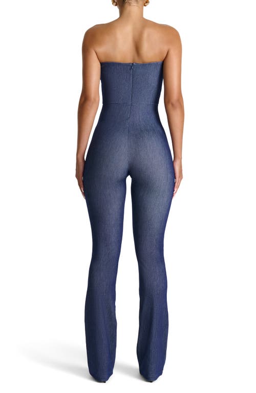 Naked Wardrobe Strapless Bootcut Stretch Cotton Jumpsuit In Blue