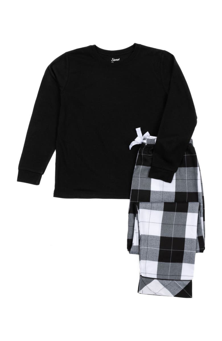 Leveret Kids Flannel Printed Holiday Pajama Set, Alternate, color, Plaid Black & White