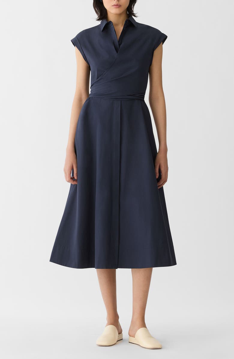 Lafayette 148 New York Organic Cotton Poplin Wrap Shirtdress, Alternate, color, Ink