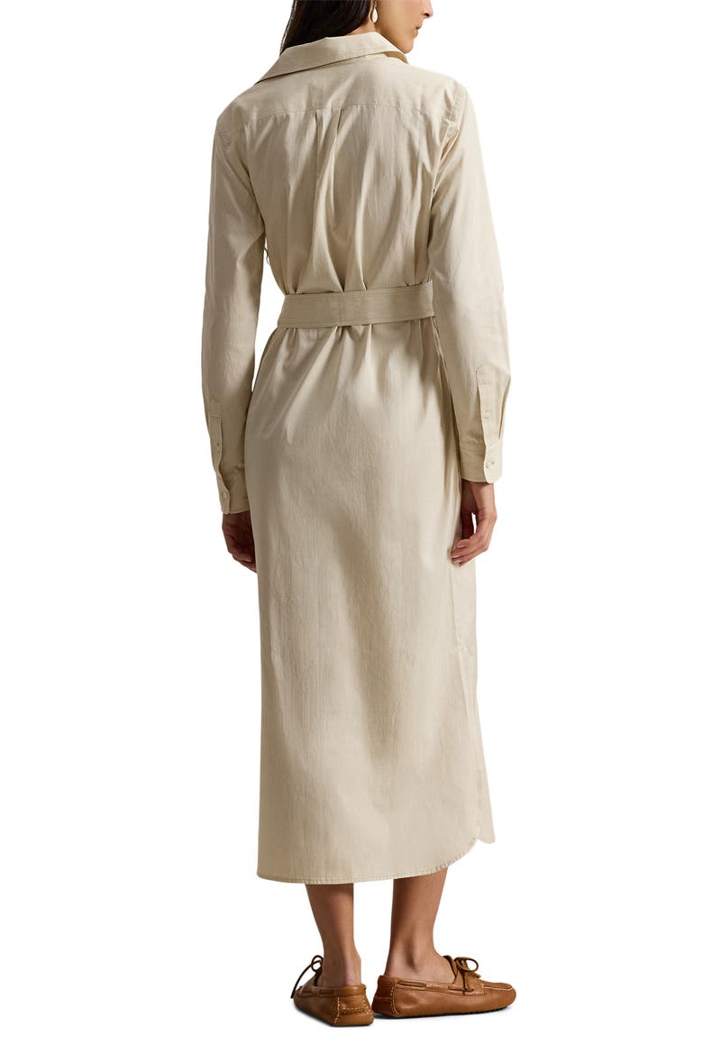 Tie Waist Long Sleeve Maxi Shirtdress, Alternate, color, POLO TAN-WHITE
