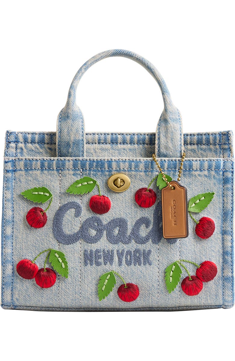 COACH Cherry Embroidered Denim Cargo Tote, Main, color, Denim Multi