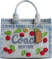 COACH Cherry Embroidered Denim Cargo Tote