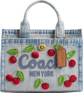 COACH Cherry Embroidered Denim Cargo Tote