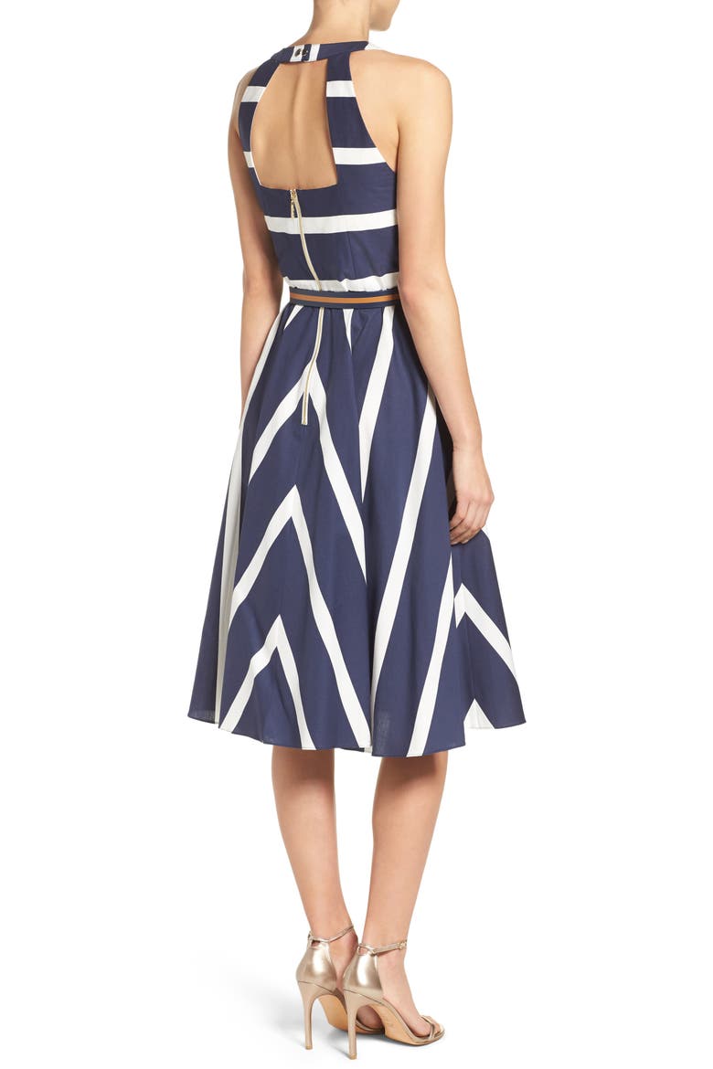 Stripe Fit & Flare Dress, Alternate, color, NAVY/ WHITE