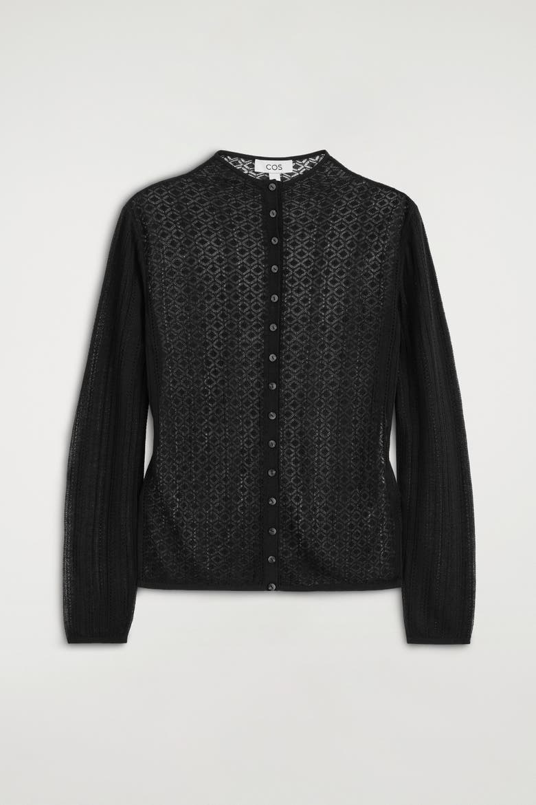 Diamond Knit Lace Cardigan, Alternate, color, BLACK