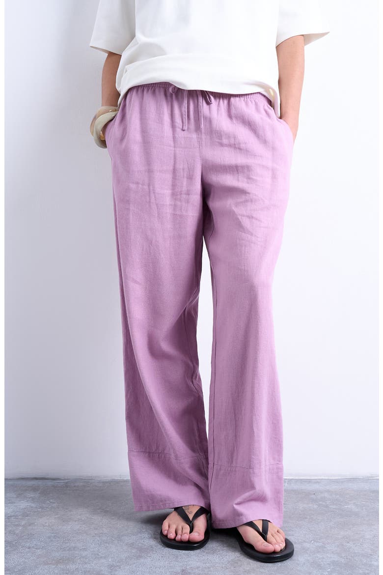 Deep Cuff Linen Blend Pants, Main, color, PURPLE