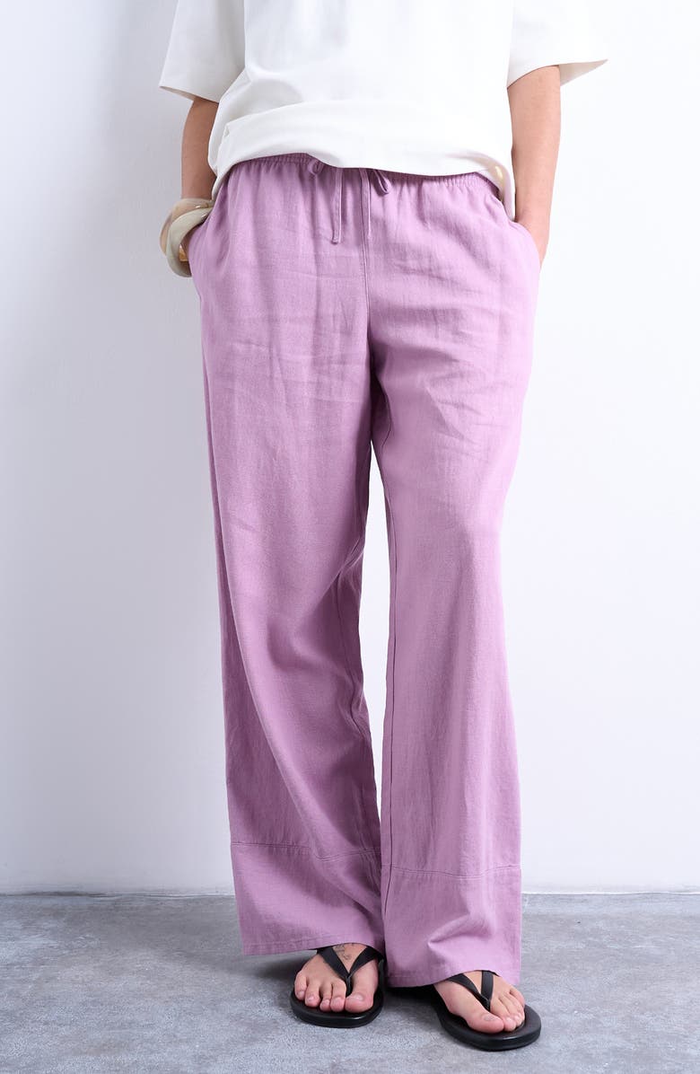 Topshop Deep Cuff Linen Blend Pants, Main, color, Purple
