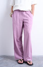 Topshop Deep Cuff Linen Blend Pants