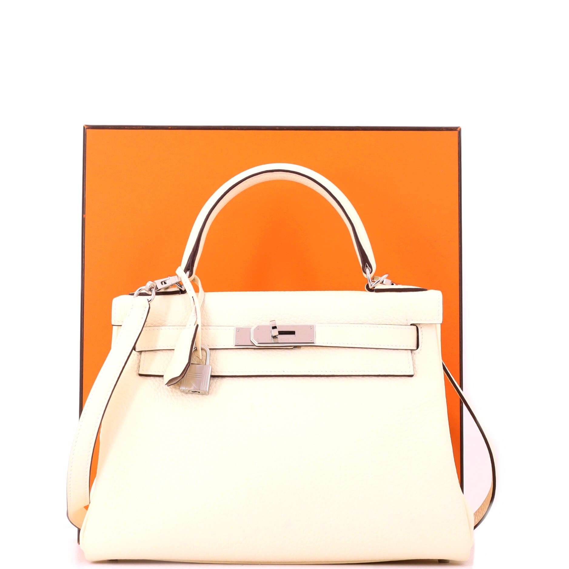 Pre-Owned Hermes Kelly Handbag Light Clemence with Palladium Hardware 28, Alternate, color, Nata