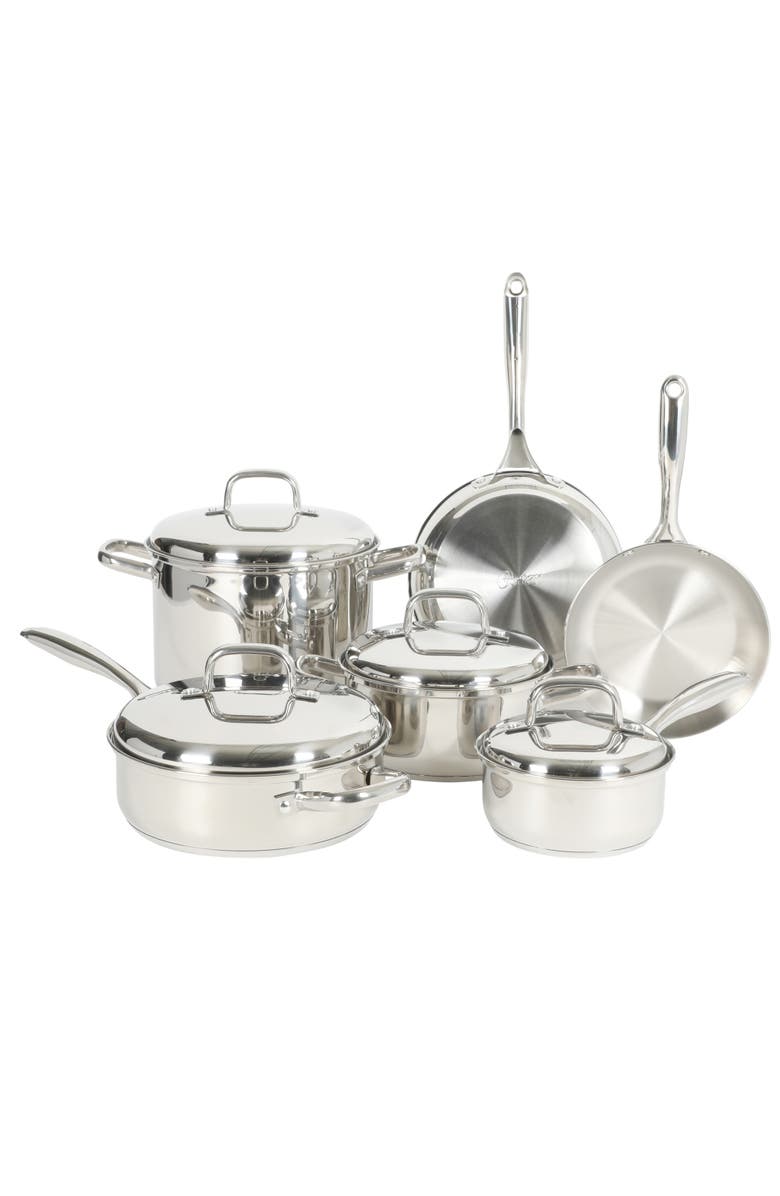 OSTER Platinum Sedwick Stackable Stainless Steel Pots and Pans Cookware Set, Main, color, Silver