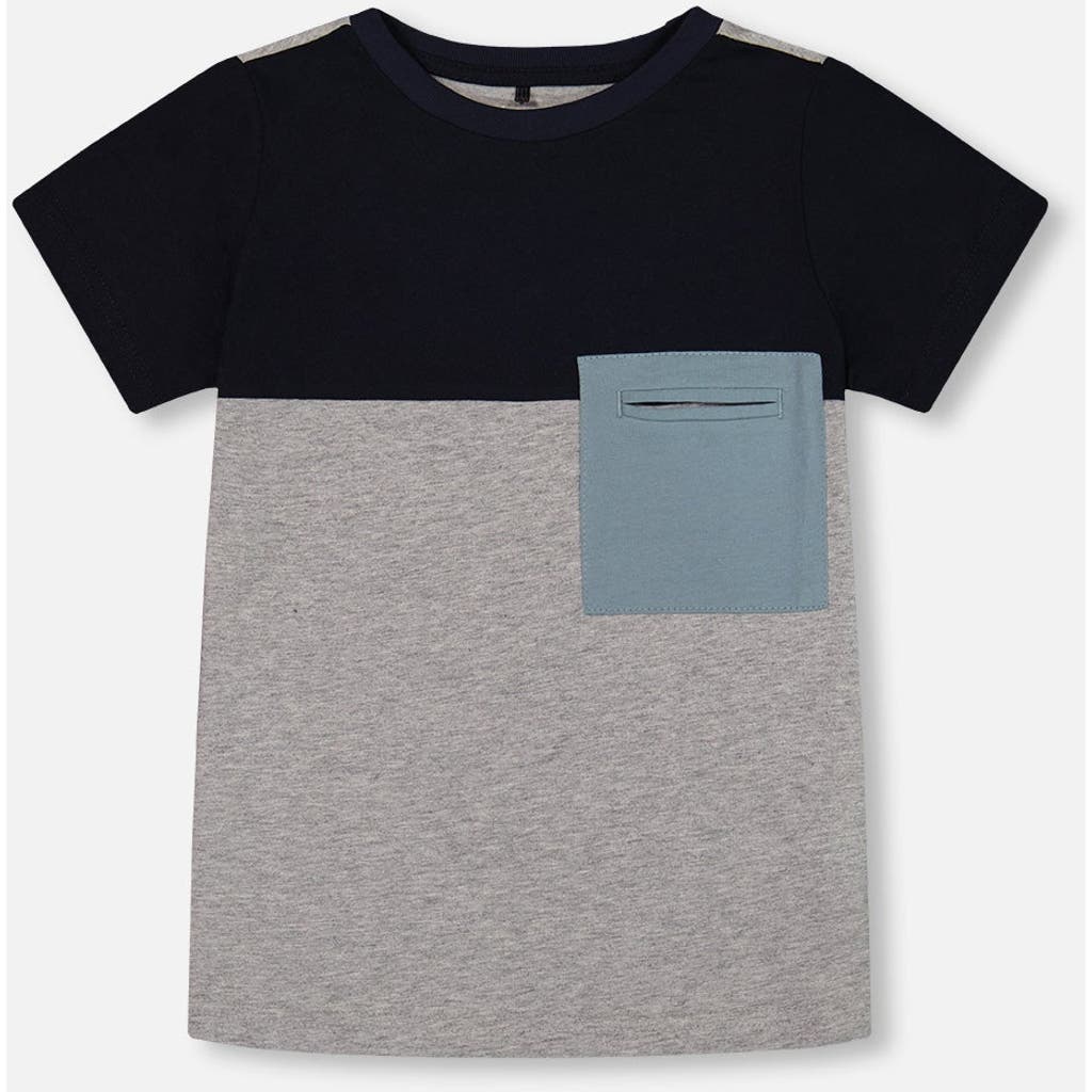 Deux Par Deux Little Boy's Organic Cotton Colorblock Tee Gray, Navy And Teal In Blue