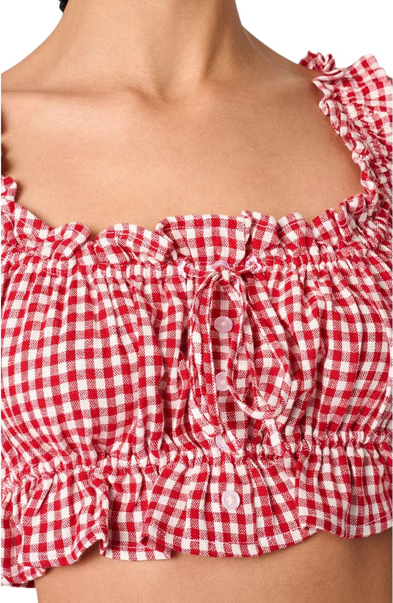 WeWoreWhat Ruffle Button Up Crop Top, Alternate, color, Red Multi