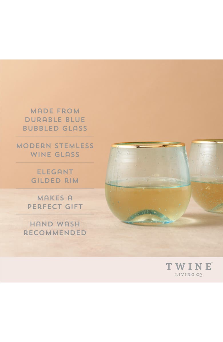 TWINE Aqua Bubble Stemless Wine Glasses Set of 2, Alternate, color, Blue