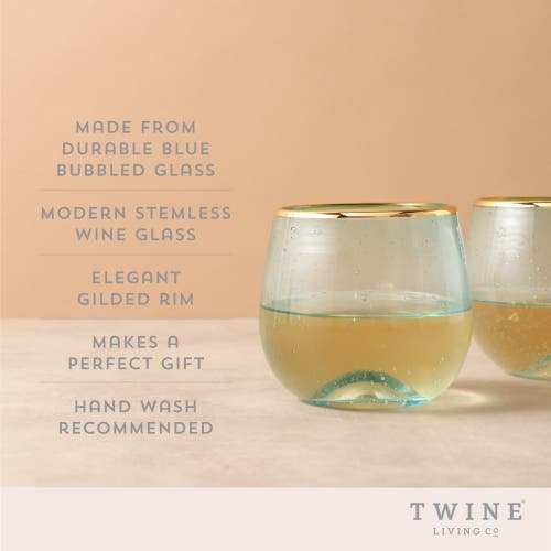 Twine Seaside Aqua Bubble Stemless Wine Glass Set In Blue