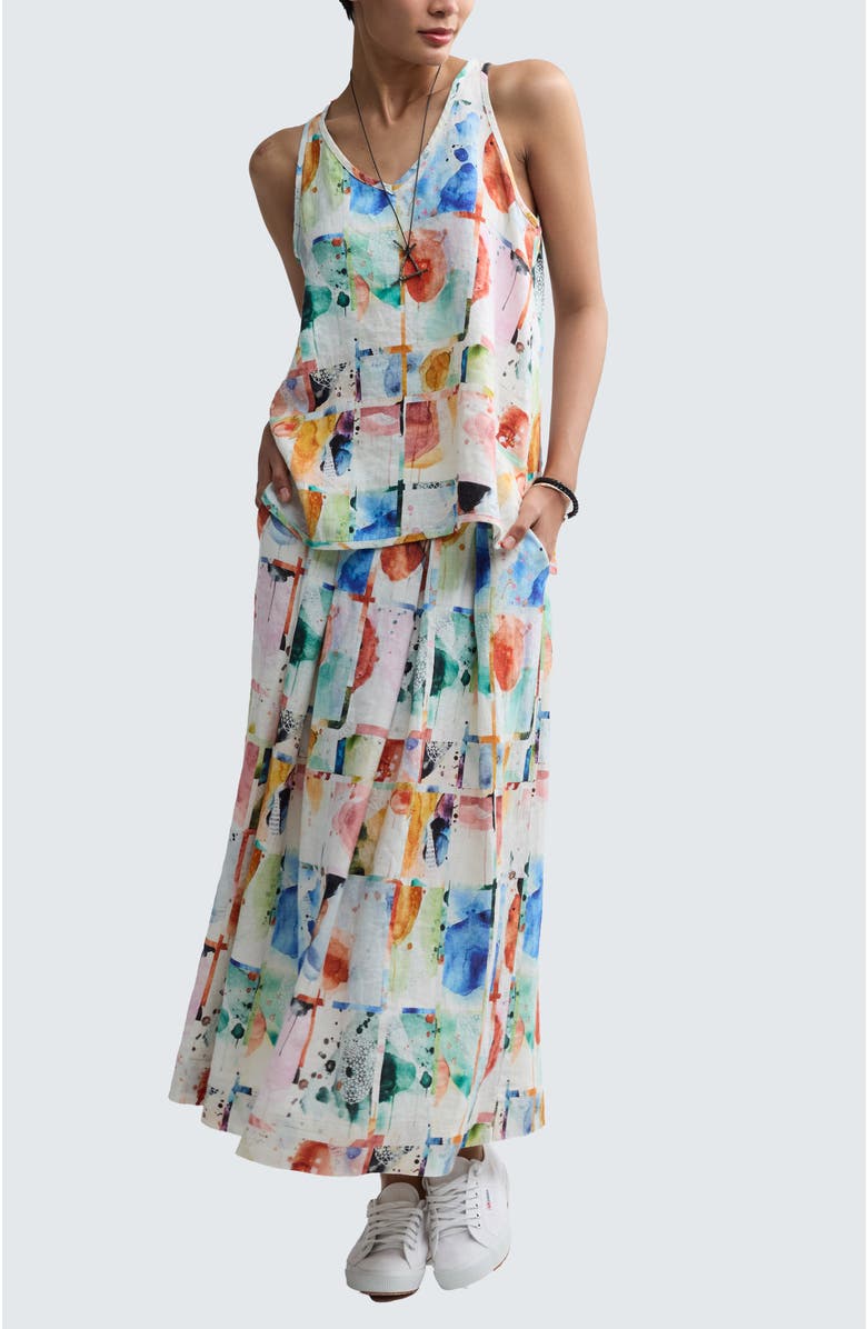 LUUKAA Merina Painterly Print Linen Maxi Skirt, Alternate, color, Multihued