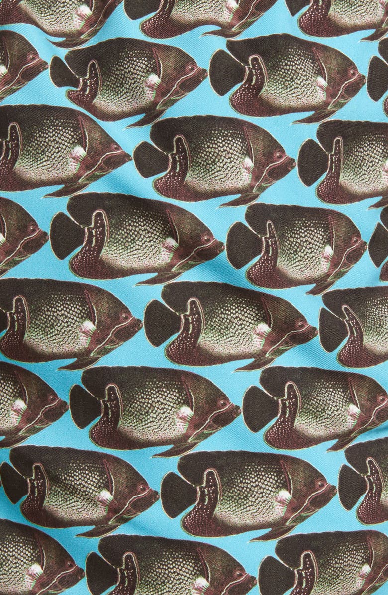 Bugatchi Fish Print Swim Trunks, Alternate, color, 